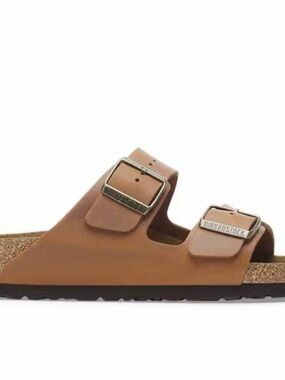 Birkenstock Arizona Leather Two-Buckle Sandal in Cognac Brown